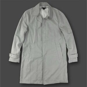 Theory Trench Coat PERKIN Mens Large Grey Long Military Nylon Blend Unstructured